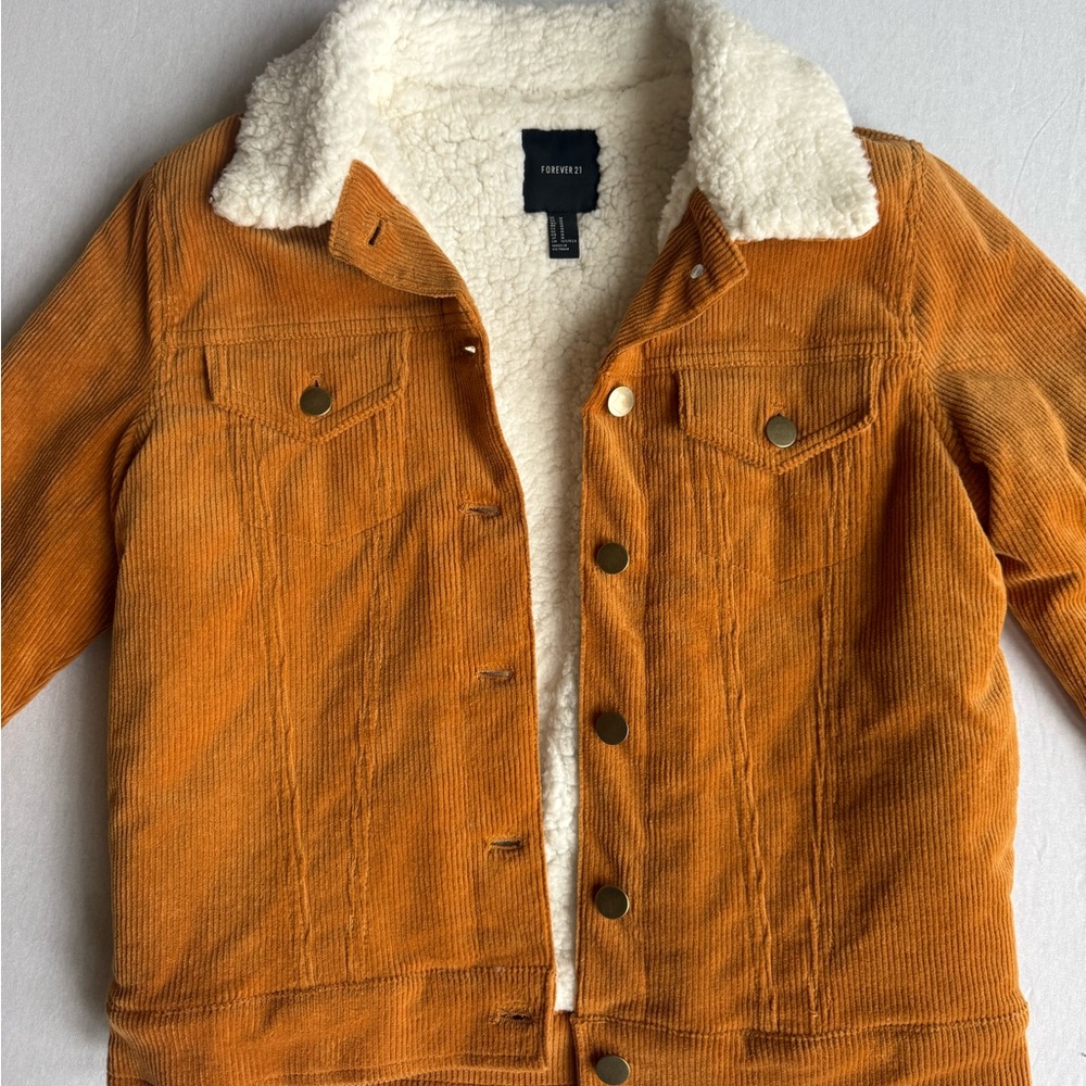 Forever 21 Orange Corduroy Sherpa Jacket View 3